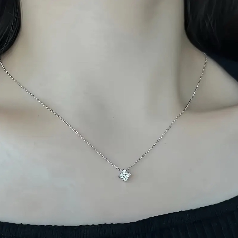 Silver Plated Mini Small Four Leaf Flower Dainty Minimalist Chain Necklace